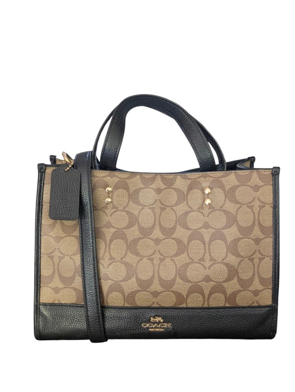 Coach 1955 Dempsey Carryall Sholder Bag In Signature Brown & Black